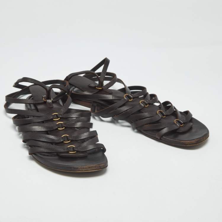Pre Owned Saint Laurent Size 37 Brown Leather Gladiator Sandals
