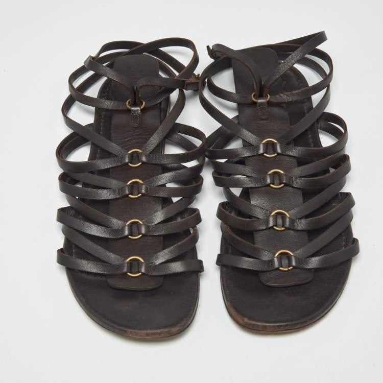 Pre Owned Saint Laurent Size 37 Brown Leather Gladiator Sandals