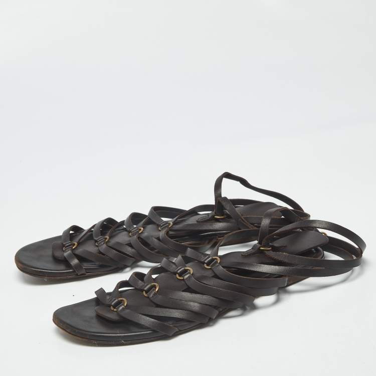 Pre Owned Saint Laurent Size 37 Brown Leather Gladiator Sandals