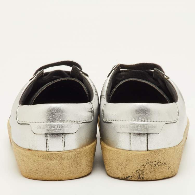 Pre Owned Saint Laurent Court Classic Size 36.5 Silver Leather Low Top Sneakers