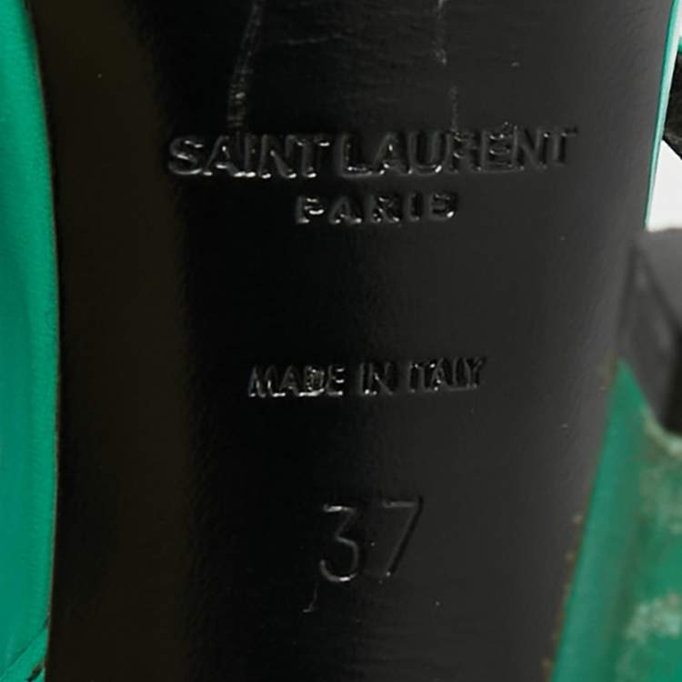 مملوكة مسبقًا Saint Laurent Jane Size 37 Green/Blue Leather Ankle Strap Sandals