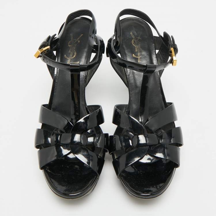 Pre Owned Saint Laurent Tribute Size 39 Black Patent Leather Platform Sandals