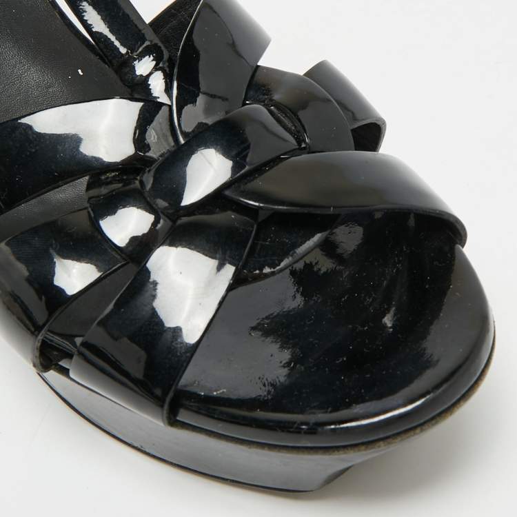 Pre Owned Saint Laurent Tribute Size 39 Black Patent Leather Platform Sandals