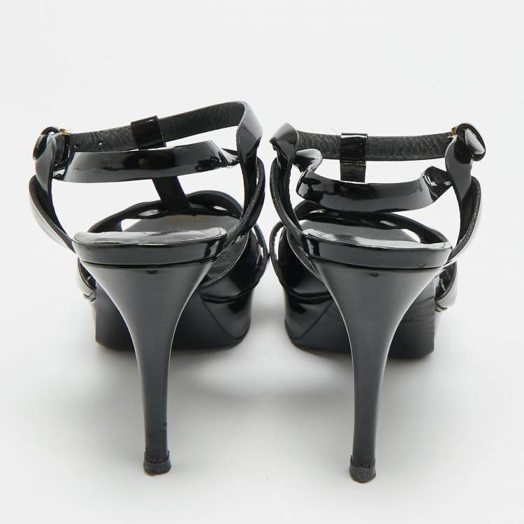 Pre Owned Saint Laurent Tribute Size 39 Black Patent Leather Platform Sandals