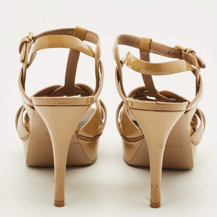 مملوكة مسبقًا Saint Laurent Tribute Size 39 Beige Patent Leather Ankle Strap Sandals