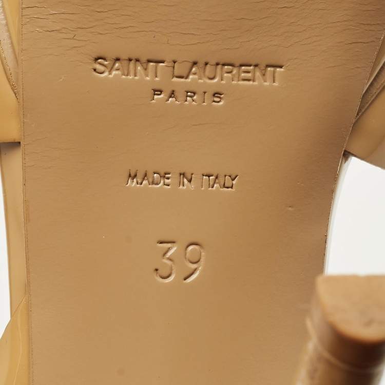 مملوكة مسبقًا Saint Laurent Tribute Size 39 Beige Patent Leather Ankle Strap Sandals
