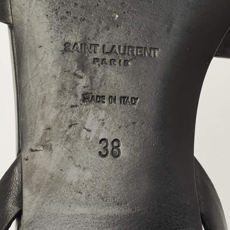 Pre Owned Saint Laurent Tribute Size 38 Black Leather Ankle Strap Flat Sandals