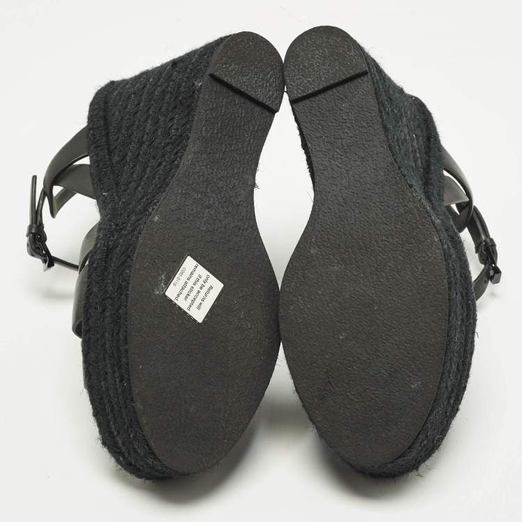 مملوكة مسبقًا Saint Laurent Tribute Size 39.5 Black Leather Espadrille Wedge Sandals