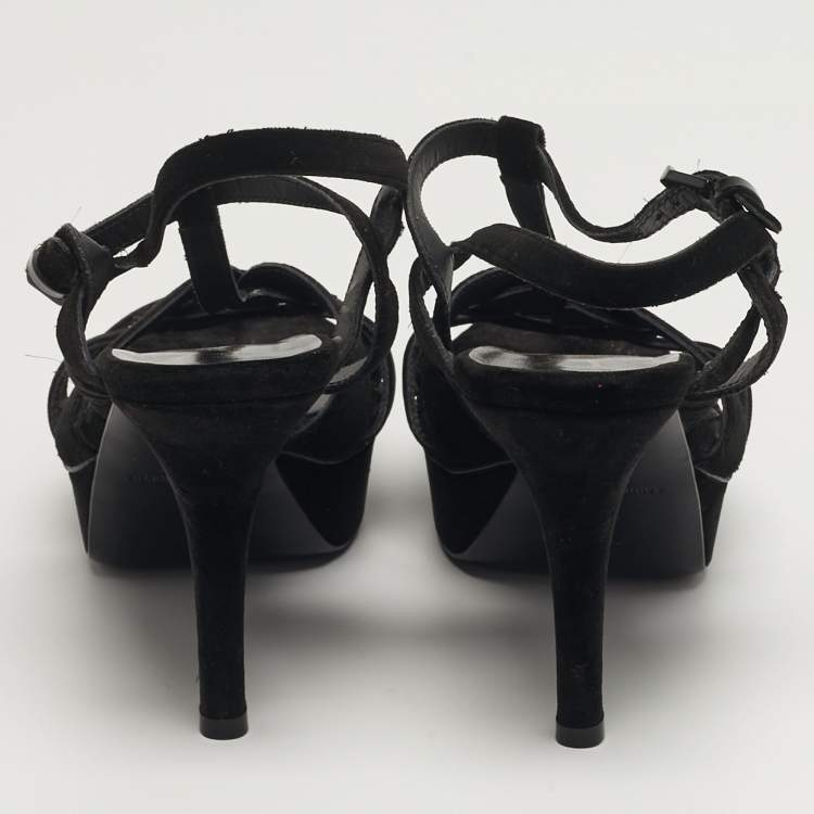 Pre Owned Saint Laurent Tribute Size 38 Black Velvet Platform Sandals