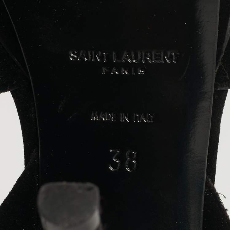 Pre Owned Saint Laurent Tribute Size 38 Black Velvet Platform Sandals