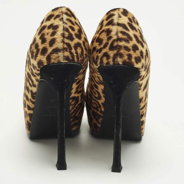 Pre Owned Saint Laurent Tribtoo Size 39 Beige/Brown Calf Hair Platform Pumps