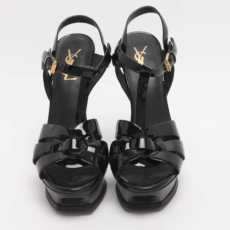 Pre Owned Saint Laurent Tribute Size 38 Black Patent Leather Platform Sandals