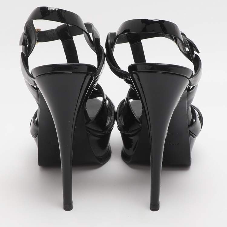Pre Owned Saint Laurent Tribute Size 38 Black Patent Leather Platform Sandals