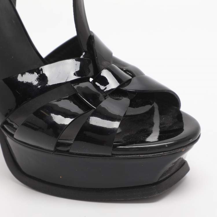 Pre Owned Saint Laurent Tribute Size 38 Black Patent Leather Platform Sandals
