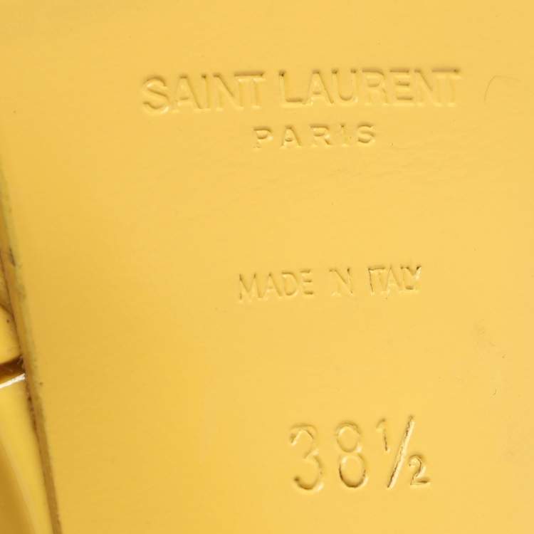 Pre Owned Saint Laurent Tribute Size 38.5 Yellow Patent Leather Ankle Strap Sandals