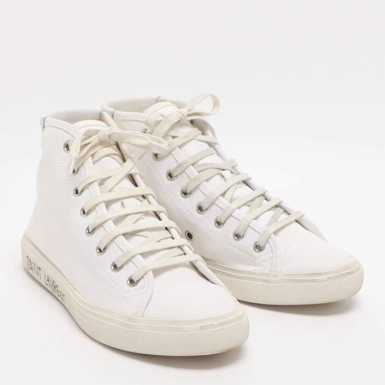 مملوكة مسبقًا Saint Laurent Malibu Size 38.5 White Canvas High Top Sneakers