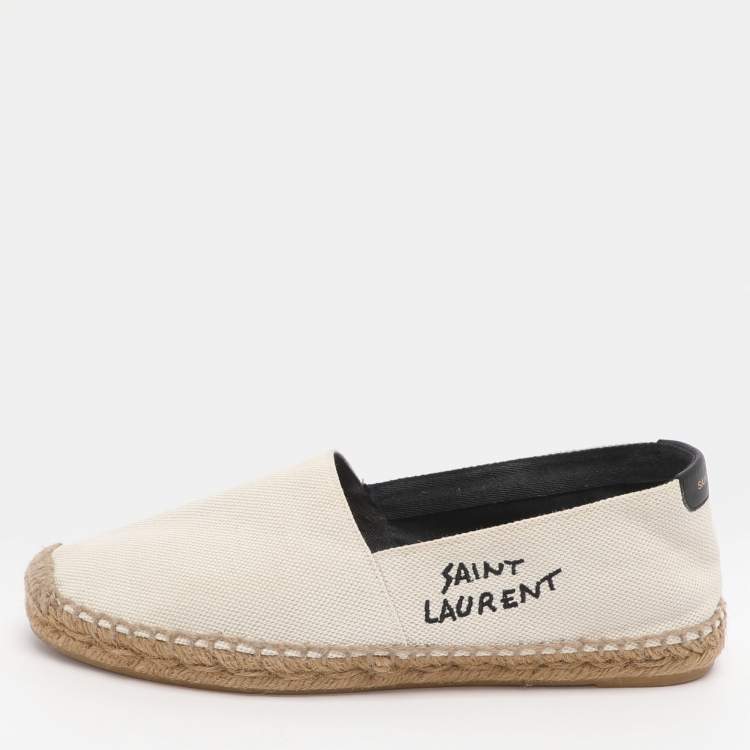 Pre Owned Saint Laurent Size 38.5 Cream Canvas Espadrille Flats