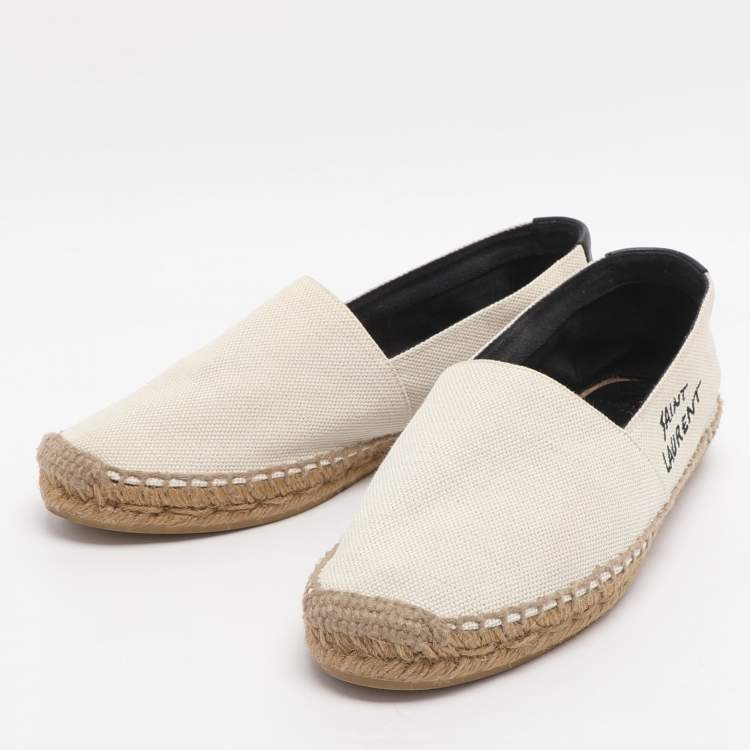 Pre Owned Saint Laurent Size 38.5 Cream Canvas Espadrille Flats