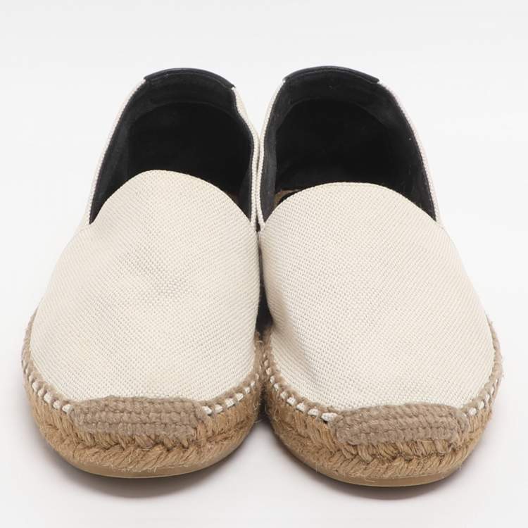 Pre Owned Saint Laurent Size 38.5 Cream Canvas Espadrille Flats