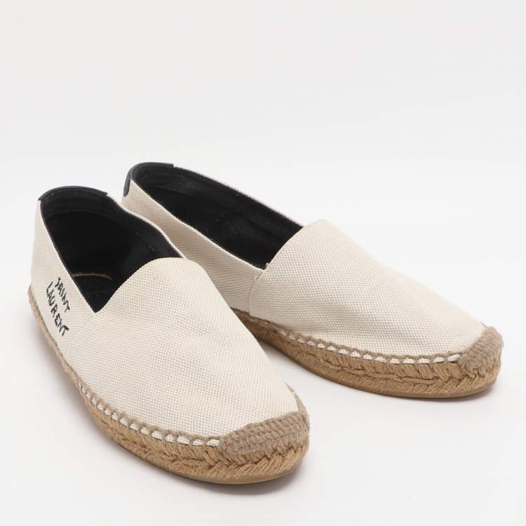Pre Owned Saint Laurent Size 38.5 Cream Canvas Espadrille Flats