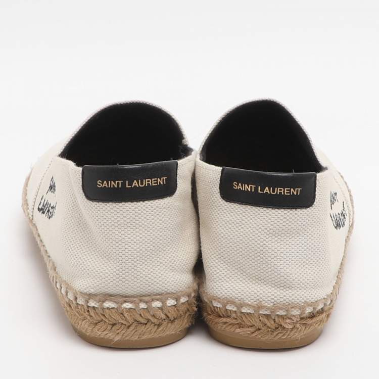 Pre Owned Saint Laurent Size 38.5 Cream Canvas Espadrille Flats