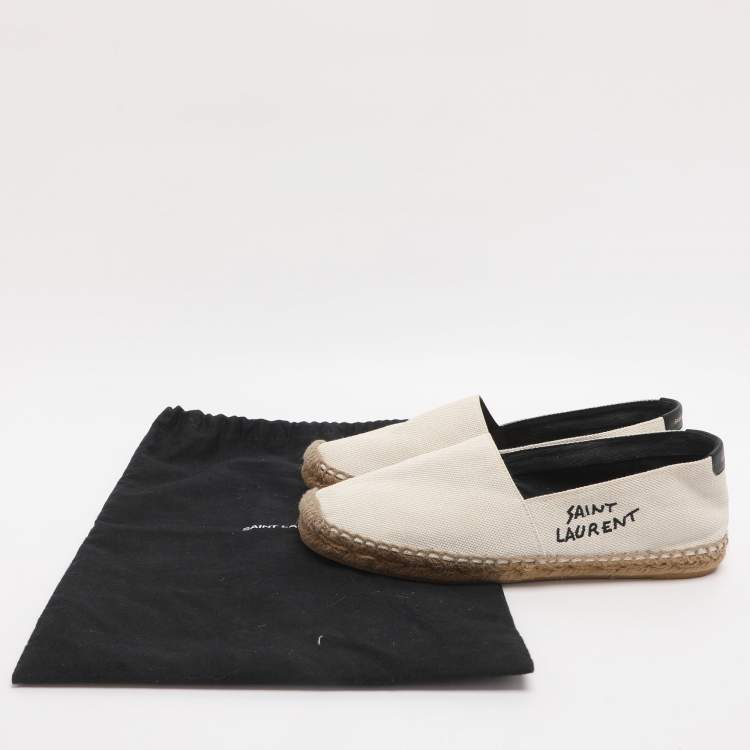 Pre Owned Saint Laurent Size 38.5 Cream Canvas Espadrille Flats