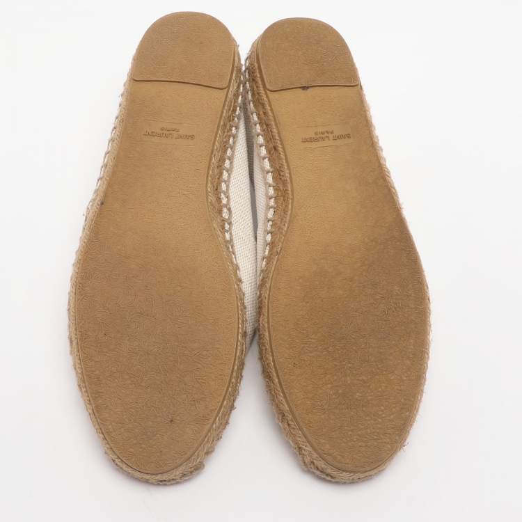 Pre Owned Saint Laurent Size 38.5 Cream Canvas Espadrille Flats