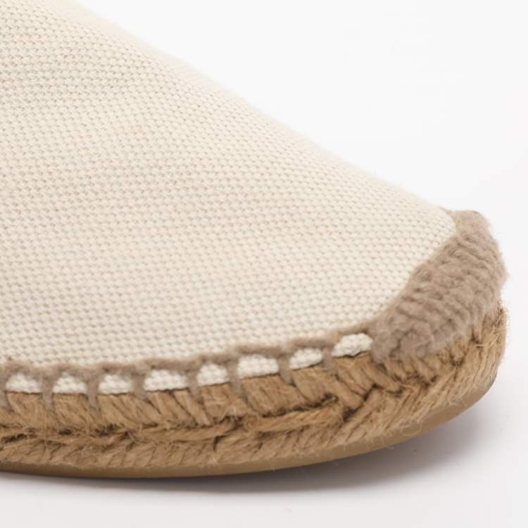 Pre Owned Saint Laurent Size 38.5 Cream Canvas Espadrille Flats