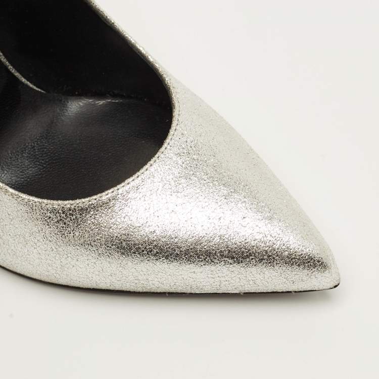 مملوكة مسبقًا Saint Laurent Zoe Size 38.5 Silver Leather Pumps