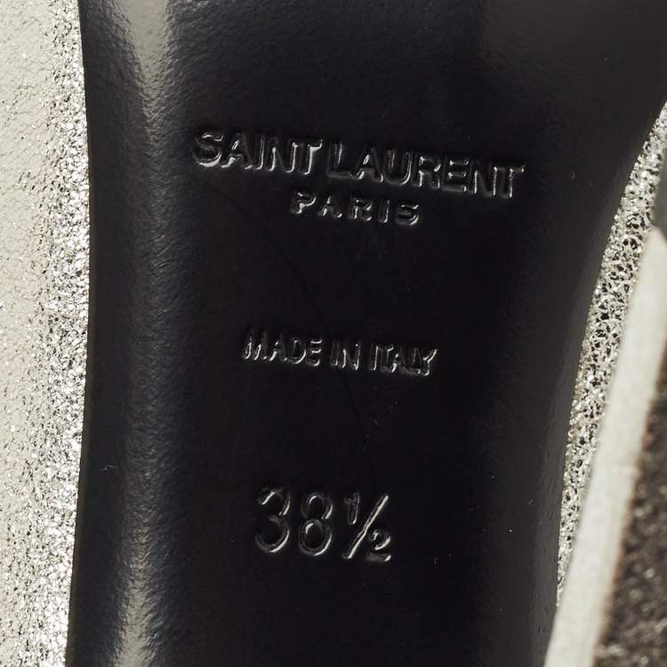 مملوكة مسبقًا Saint Laurent Zoe Size 38.5 Silver Leather Pumps