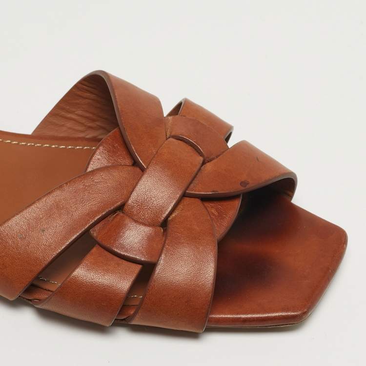 مملوكة مسبقًا Saint Laurent Tribute Size 37 Brown Leather Flat Slides 