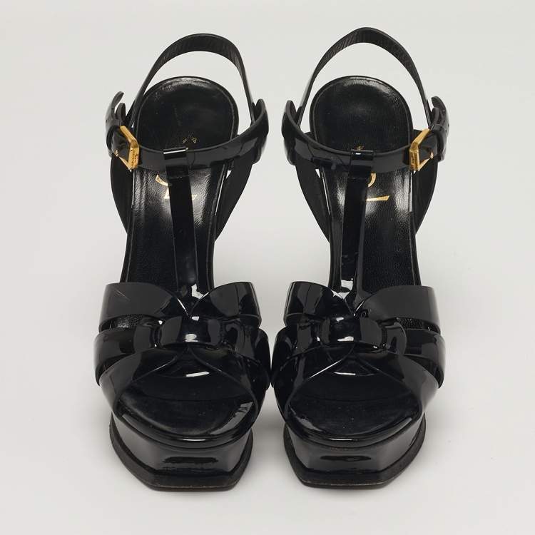 Pre Owned Saint Laurent Tribute Size 36 Black Patent Leather Platform Sandals