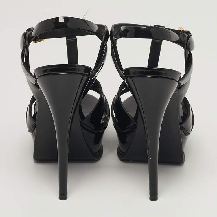 Pre Owned Saint Laurent Tribute Size 36 Black Patent Leather Platform Sandals