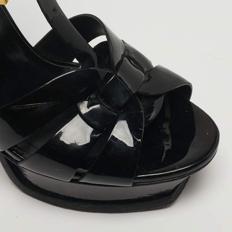 Pre Owned Saint Laurent Tribute Size 36 Black Patent Leather Platform Sandals