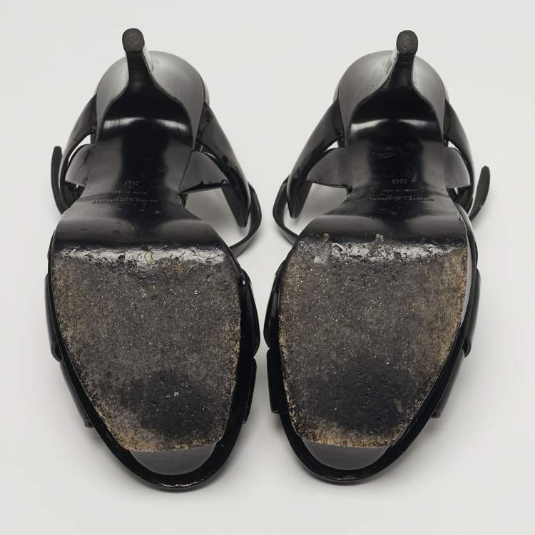 Pre Owned Saint Laurent Tribute Size 36 Black Patent Leather Platform Sandals