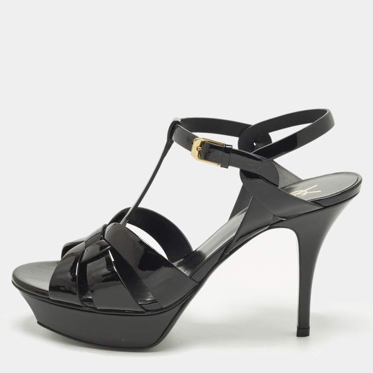 Pre Owned Saint Laurent Tribute Size 40 Black Patent Leather Platform Sandals