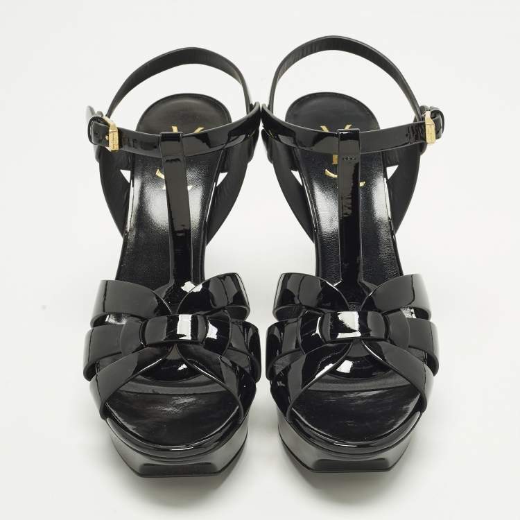 Pre Owned Saint Laurent Tribute Size 40 Black Patent Leather Platform Sandals