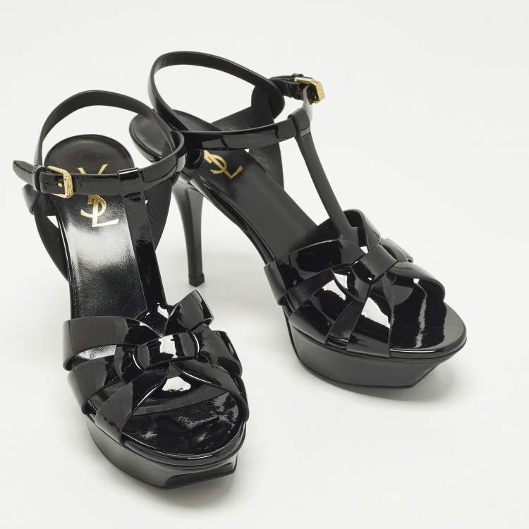 Pre Owned Saint Laurent Tribute Size 40 Black Patent Leather Platform Sandals