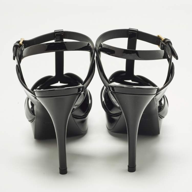 Pre Owned Saint Laurent Tribute Size 40 Black Patent Leather Platform Sandals
