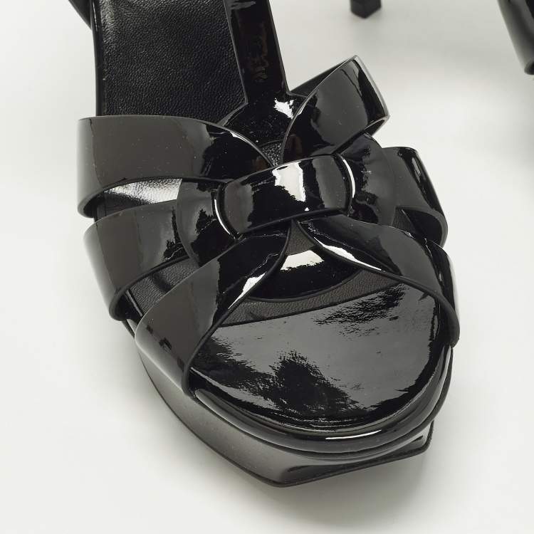 Pre Owned Saint Laurent Tribute Size 40 Black Patent Leather Platform Sandals