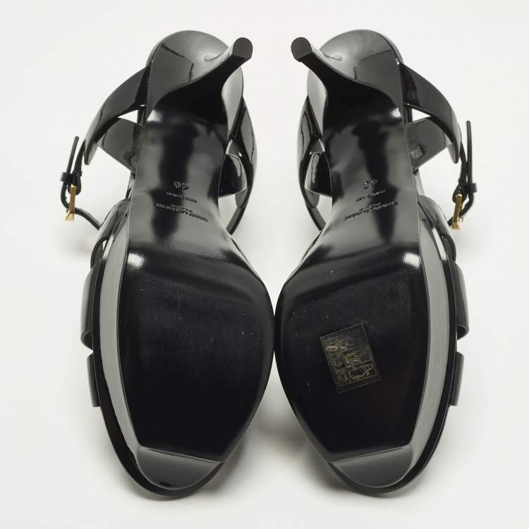 Pre Owned Saint Laurent Tribute Size 40 Black Patent Leather Platform Sandals