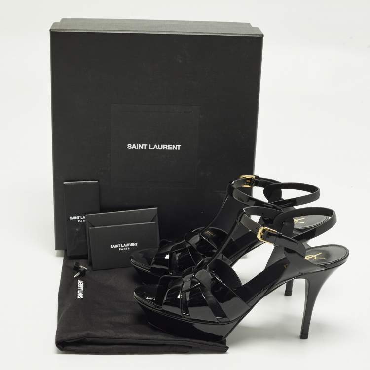 Pre Owned Saint Laurent Tribute Size 40 Black Patent Leather Platform Sandals