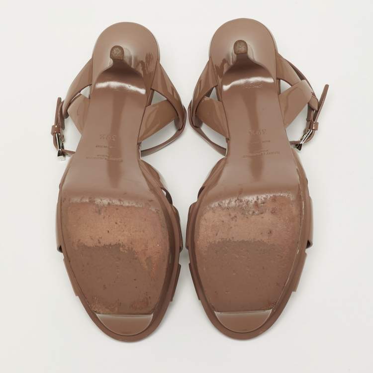 Pre Owned Saint Laurent Tribute Size 39.5 Brown Patent Leather Platform Sandals