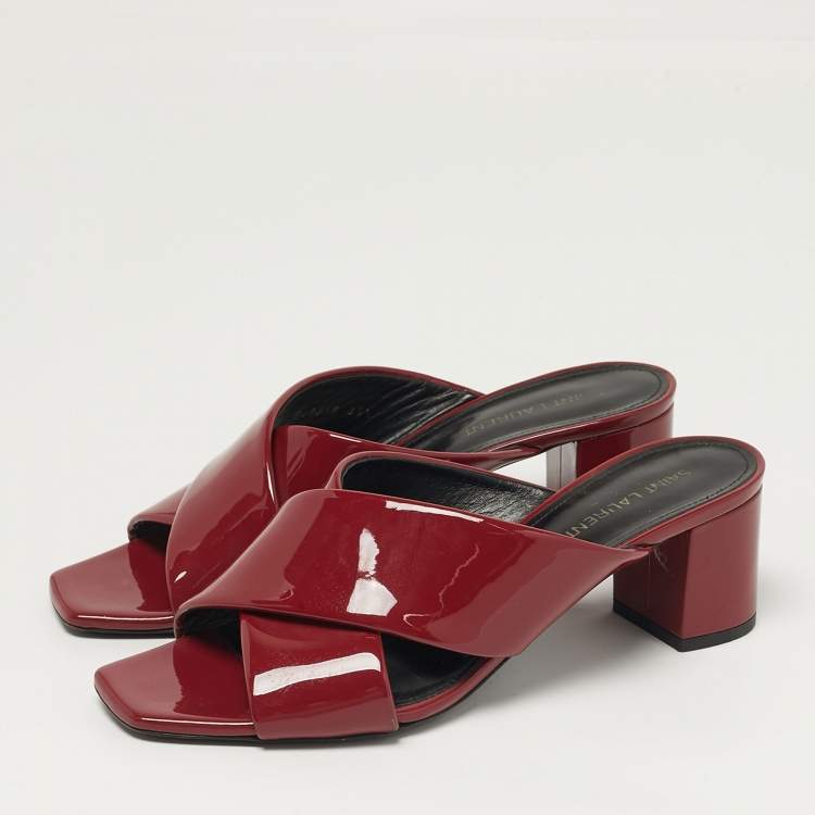 Pre Owned Saint Laurent Loulou Size 38.5 Red Patent Leather Slide Sandals