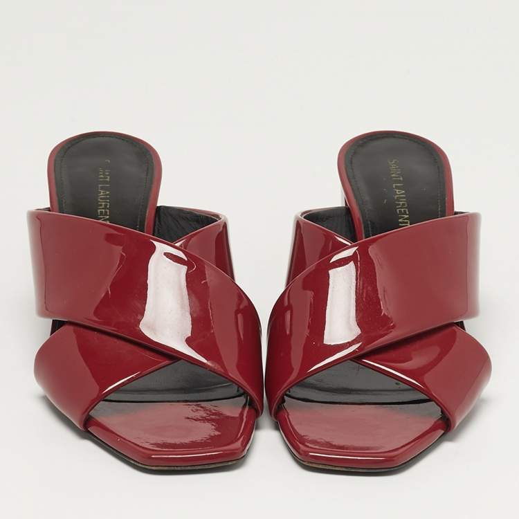 Pre Owned Saint Laurent Loulou Size 38.5 Red Patent Leather Slide Sandals