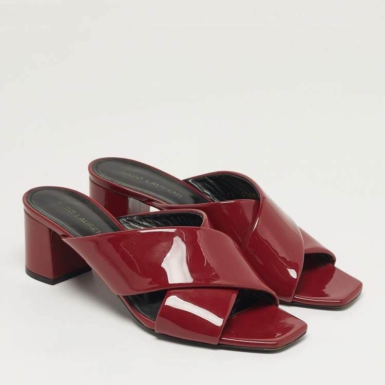 Pre Owned Saint Laurent Loulou Size 38.5 Red Patent Leather Slide Sandals