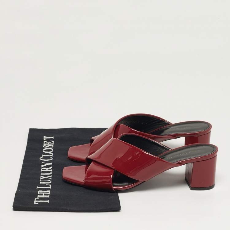 Pre Owned Saint Laurent Loulou Size 38.5 Red Patent Leather Slide Sandals