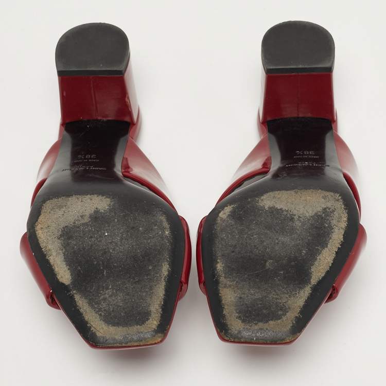 Pre Owned Saint Laurent Loulou Size 38.5 Red Patent Leather Slide Sandals