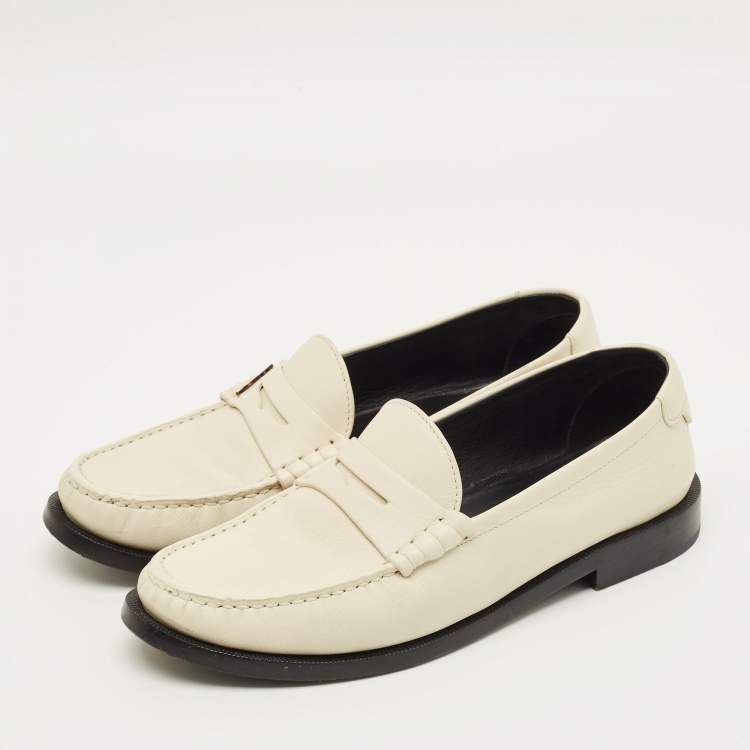 مملوكة مسبقًا Saint Laurent Le Size 38 Cream Leather Penny Loafers