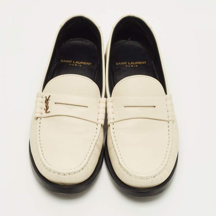 مملوكة مسبقًا Saint Laurent Le Size 38 Cream Leather Penny Loafers